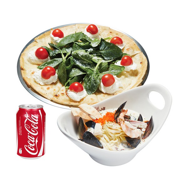 Spinach Pizza + Keu Ppong (Cream) + Soda