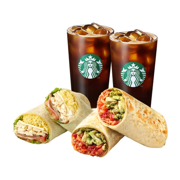 [一緒に食べよう] アイスカフェアメリカーノT 2杯 + チキンベーコンラップ + バジルチキントマトブリトー