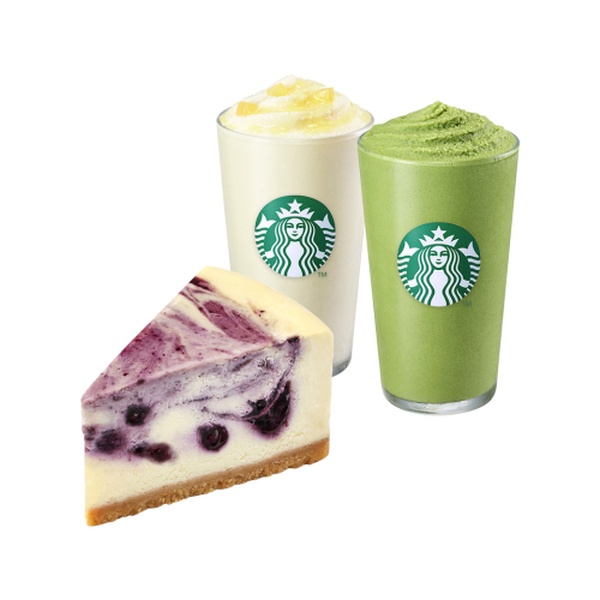 [濃厚サマーデザート] ピーチヨーグルトブレンディッドT + 済州抹茶ヨーグルトブレンディッドT + ブルーベリーマーブルチーズケーキ
