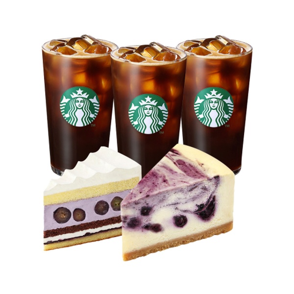 [Happy Day Together] Iced Caffe Americano T x3 + Blueberry Marble Cheesecake + Black Sapphire Cake