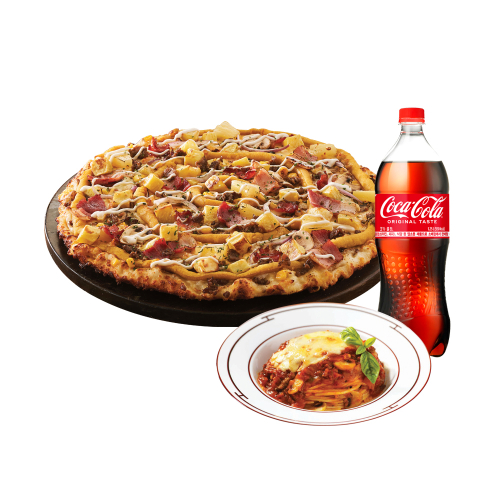 サツマイモのピザ（オリジナル）L + NEWチーズボローネススパゲッティ+コーラ1.25L