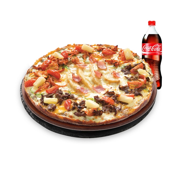 Bulgogi, Pineapple, Spicy Chicken, Potato Pizza (R) + Cola 500ml