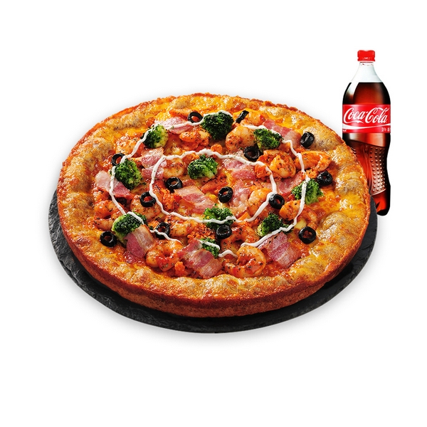 Shrimp and Hot Chicken Gold Pizza (R) + Cola 500ml