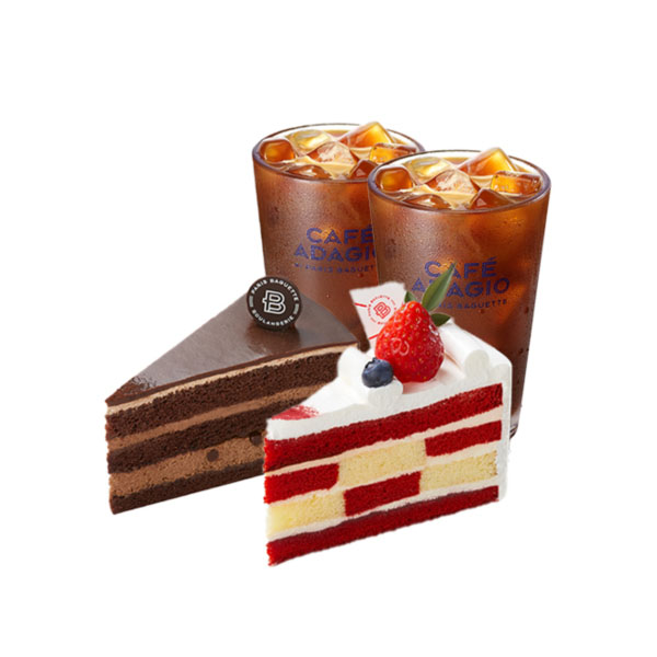 딸기&치즈케이크(조각)+가나슈 초콜릿 케이크(조각)+아이스 아메리카노(시그니