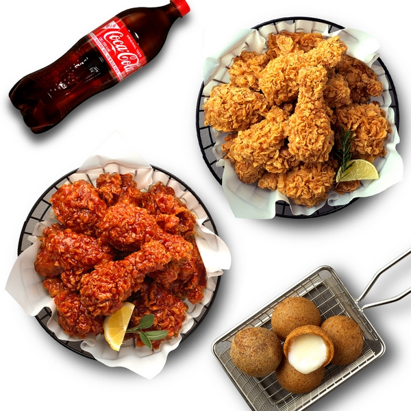 Fried Chicken + Yangnyeom Chicken + Cheese Balls + Cola 1.25L