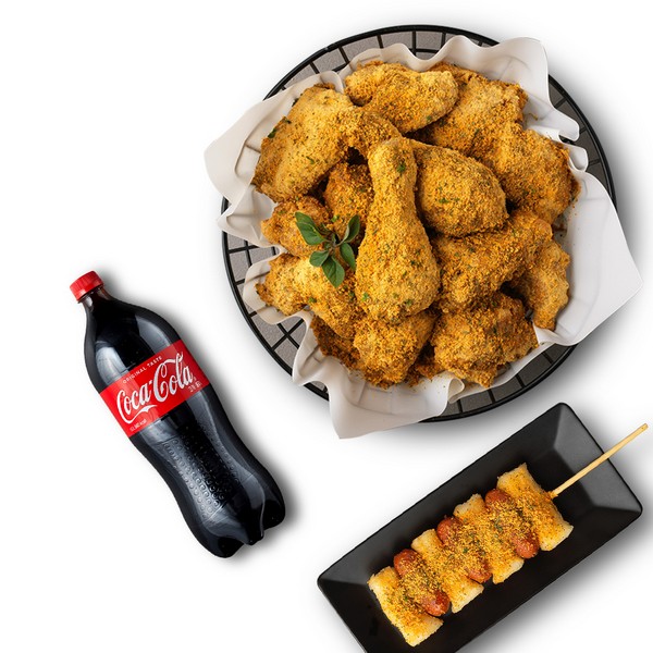 Purinkle Chicken + Purinkle Sausage and Rice Cake Skewer + Cola 1.25L