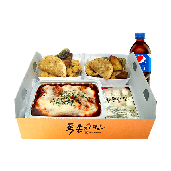 Nunchikkotokku (Chicken and cheese Tteokbokki & tempura) + Cola 500ml