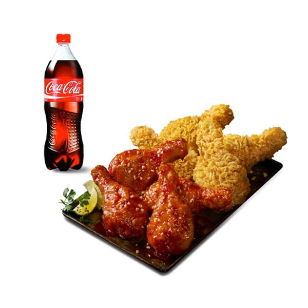 黄金オリーブハーフ＆BBQヤンニョムハーフ（ドラムスティック）＋コーラ1.25L