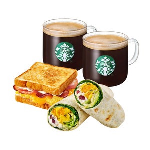[건강하고 든든하게]카페 아메리카노 T 2잔+스크램블에그베이컨샌드위치+단호박리코타샐러드랩