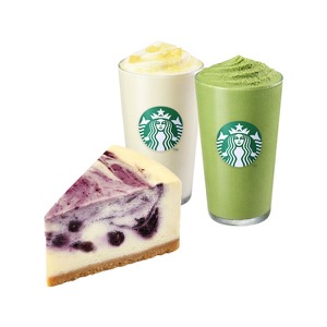 [濃厚サマーデザート] ピーチヨーグルトブレンディッドT + 済州抹茶ヨーグルトブレンディッドT + ブルーベリーマーブルチーズケーキ
