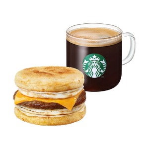 [しっかり朝食] カフェアメリカーノT + ダブルエッグブレックファスト&チェダーサンドイッチ