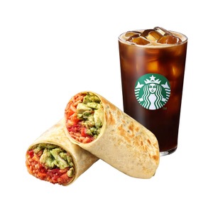 [温かくしっかり] アイスカフェアメリカーノT + バジルチキントマトブリトー