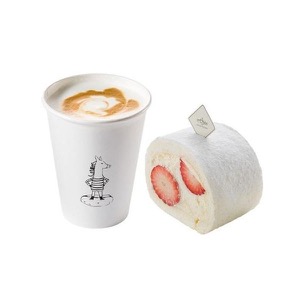 Strawberry White Roll Piece + Cafe Latte (P)