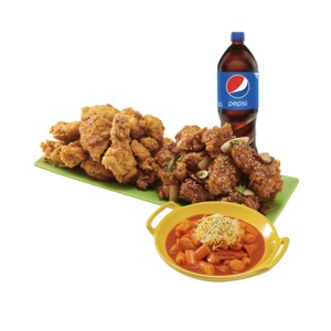 (Original/Boneless)Half & Half Chicken (Fried/Kanpung)+Tteokbokki+Cola1.25L