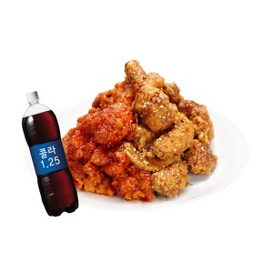 Spicy Yangnyeom Chicken (Half) + Soysauce Chicken (Half) + Cola 1.25