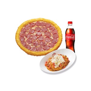Pepperoni and cheese roll (L) + Pappas pasta (meat) + Coca-Cola 500ml