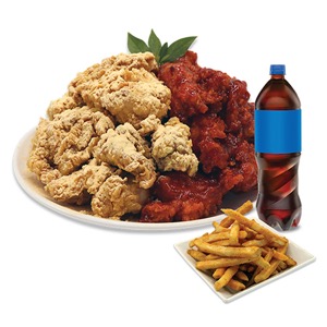 Boneless Snow Wing (cheese) halk and Shocking hot half + Coke + Potato