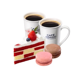 Cake & Macaron Set (Strawberry & Cheesecake (slice) + 2 macarons + Americano (signature))